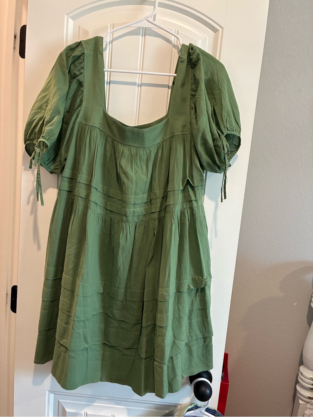 Green Puff-Sleeve Square Neck Dress j crew